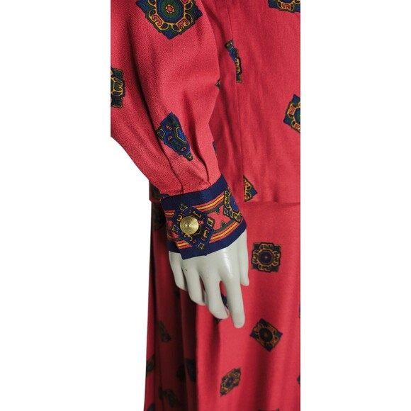 VTG 90s Liz Claiborne Medallion Print High Shoulder Skirt Blouse Belt Size 10 - Picture 8 of 13